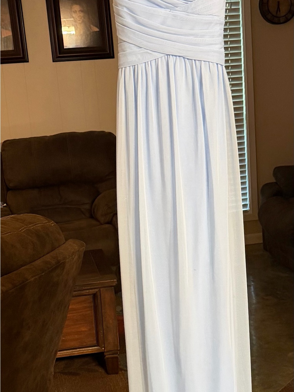David's Bridal Light Blue Pleated Maxi Dress